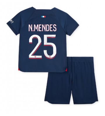 Maillot de foot Paris Saint-Germain Nuno Mendes #25 Domicile enfant 2023-24 Manches Courte (+ pantalon court)